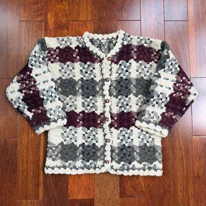 Vintage All Wool Chunky Cardigan Hand Made in Ecuador Multicolor Oversized Large